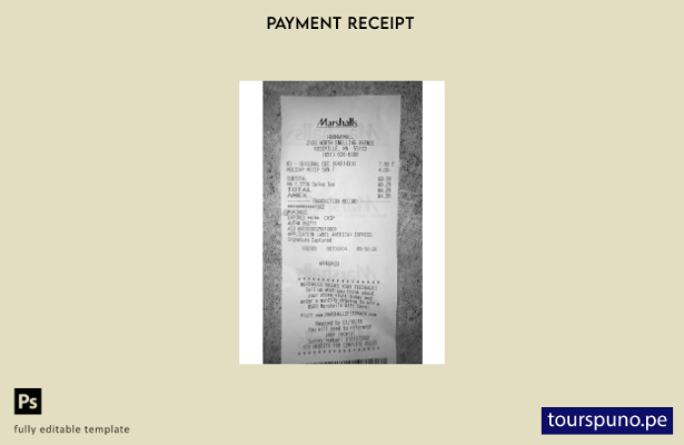 Plantilla de recibo de pago de la tienda USA Marshalls lista para imprimir